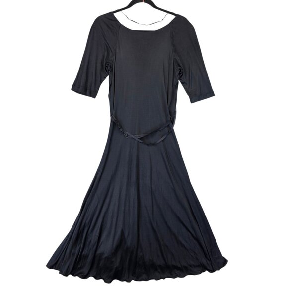 VTG Prada Dress Womens 44 Black Viscose Italian Designer Ruched Midi Made Italy - Picture 2 of 16